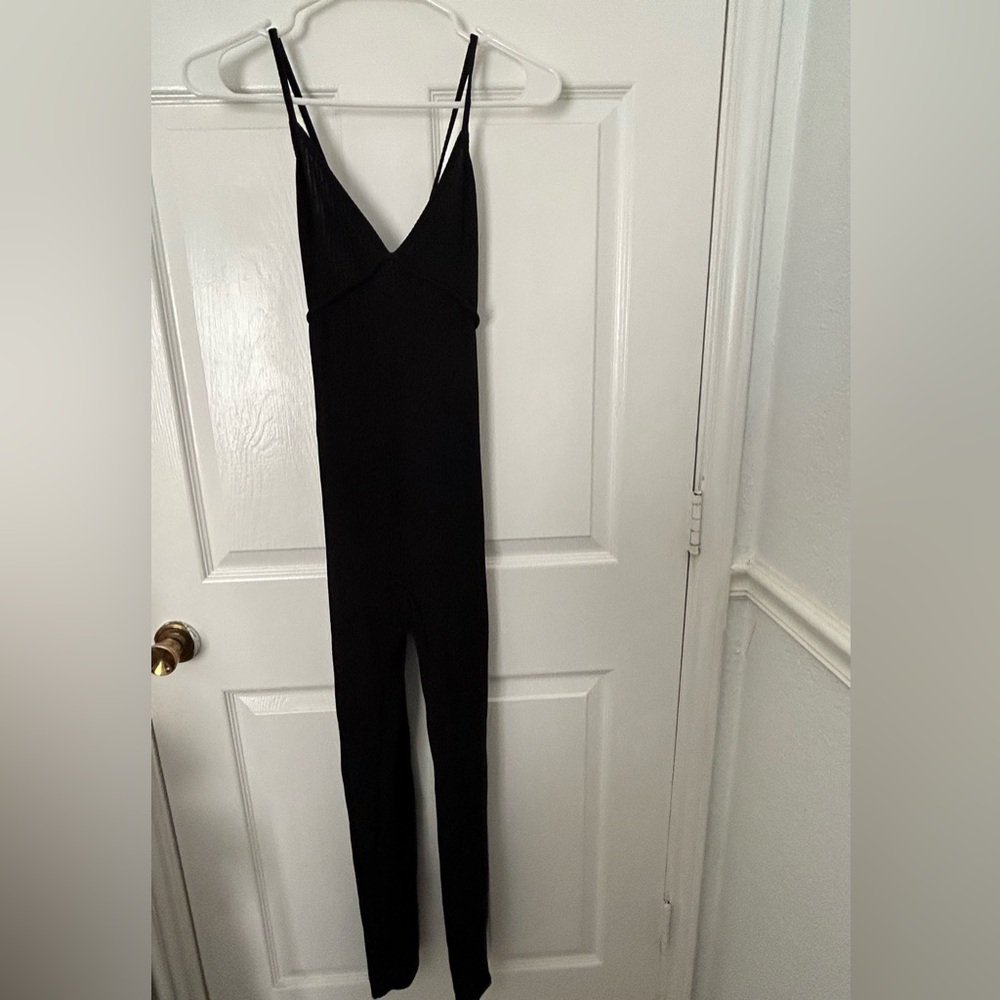 Black Spaghetti-Strap Jumpsuit with V-Neck